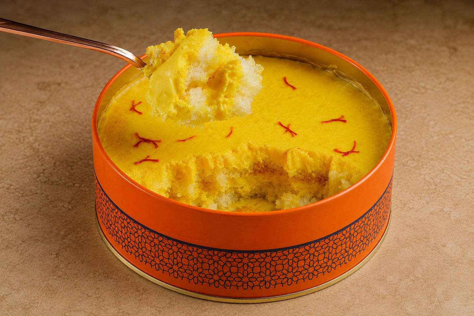 Saffron Bruli tin cake
