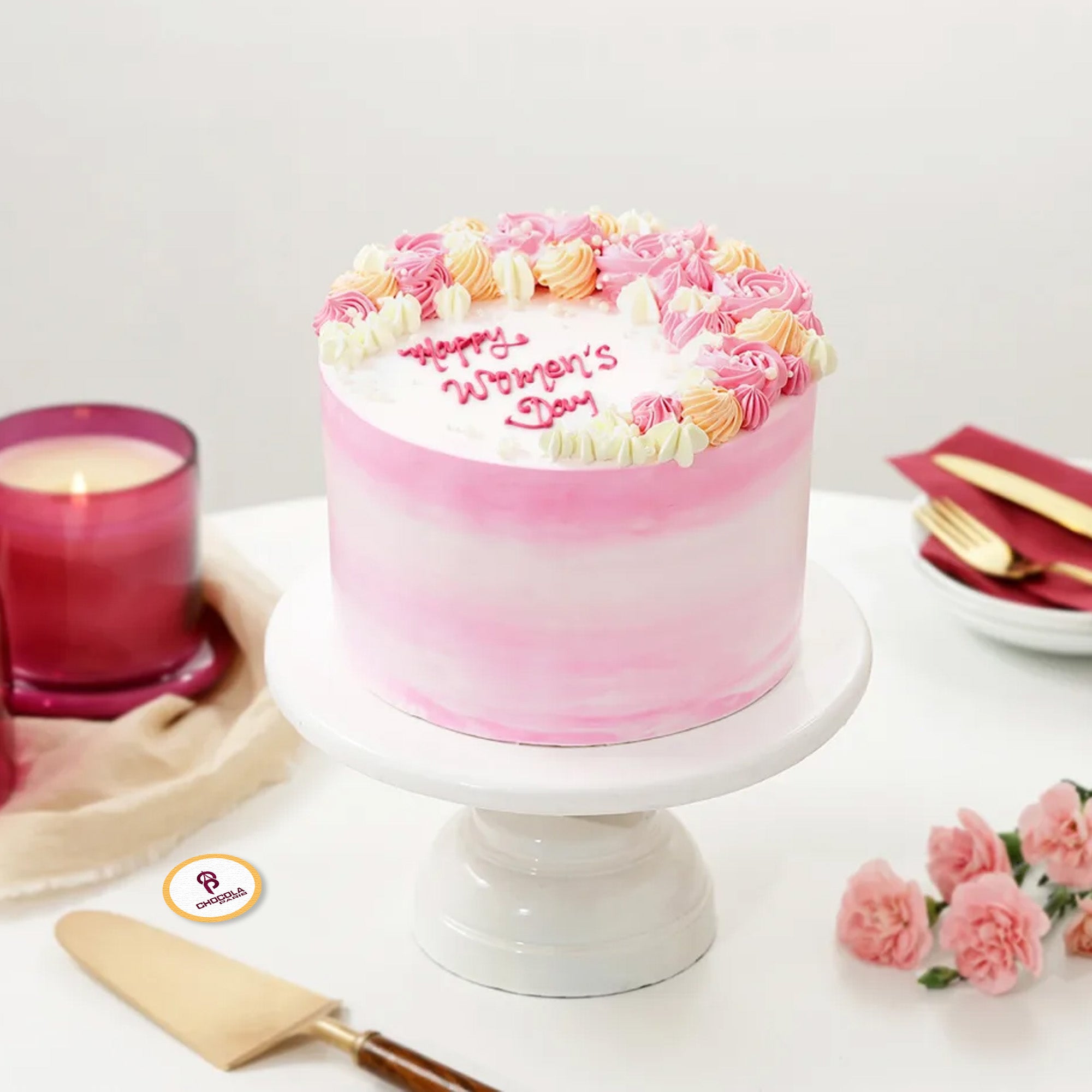 Pink Floral Women's Day Cake (Corporate) – Chocola Paris