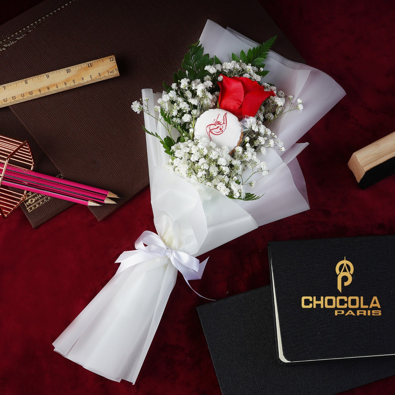 Teachers’ Day Special Flower Bouquet with Customized Biscuit