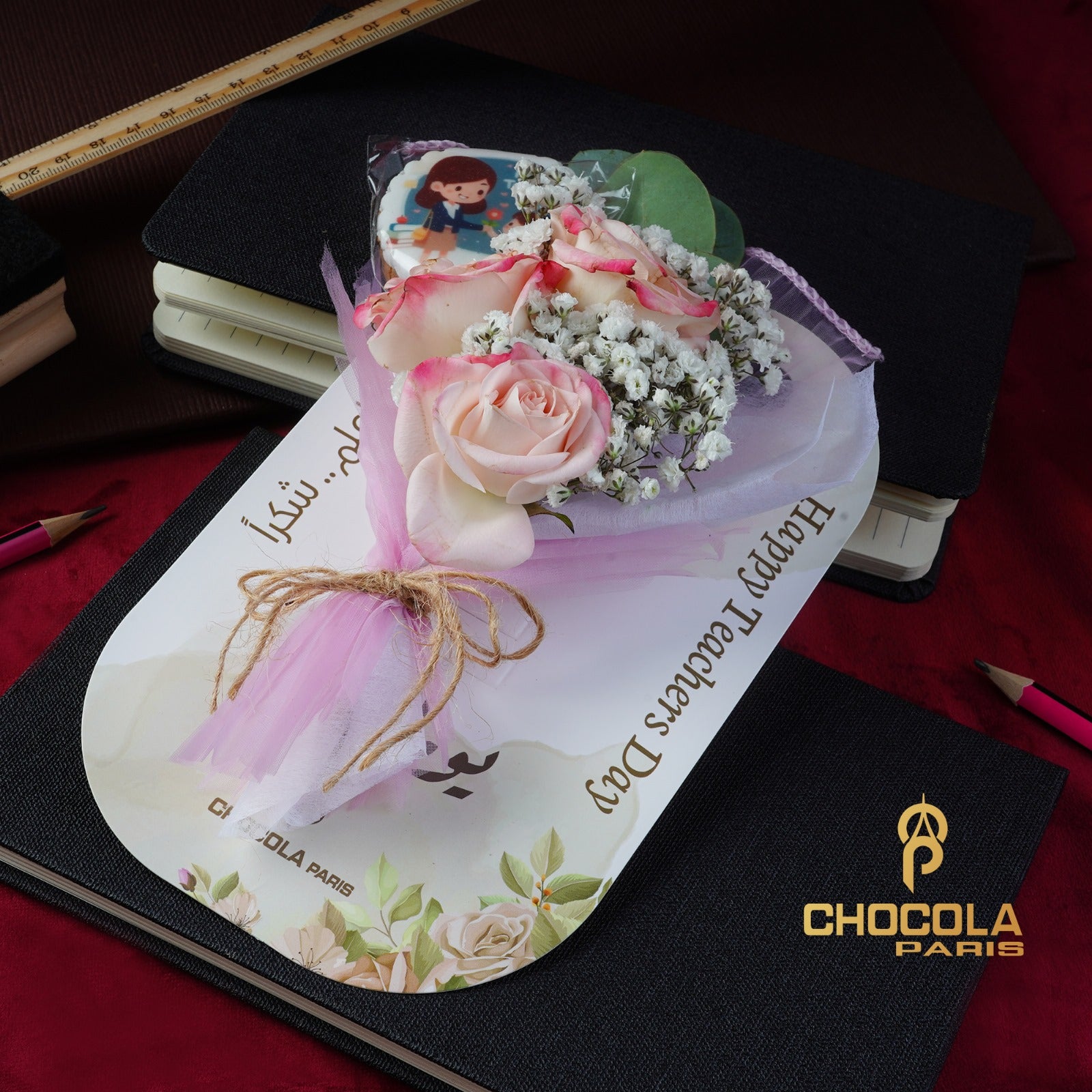 Teachers’ Day Pink Rose Bouquet with Customized Biscuit