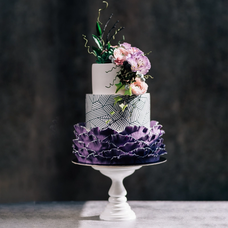 Beautiful Purple & White Wedding Day Cake in Qatar