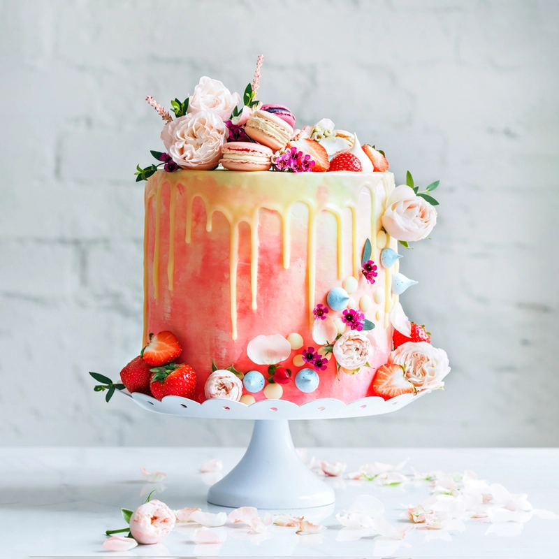 Caramel Drip Pink Wedding Day cake in Qatar