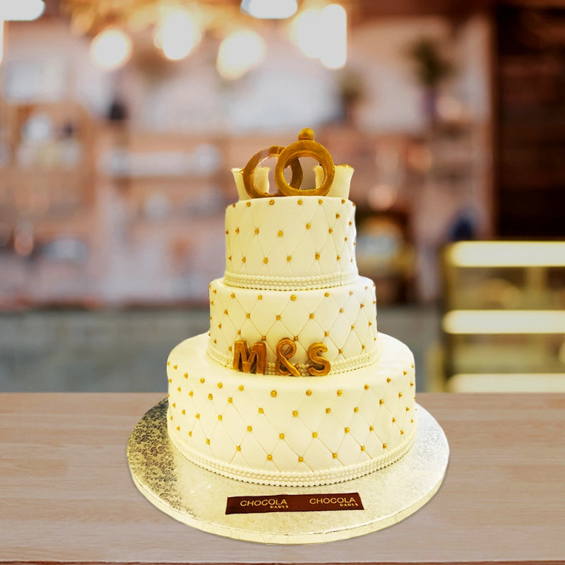 Floral Three- Tier White wedding cake