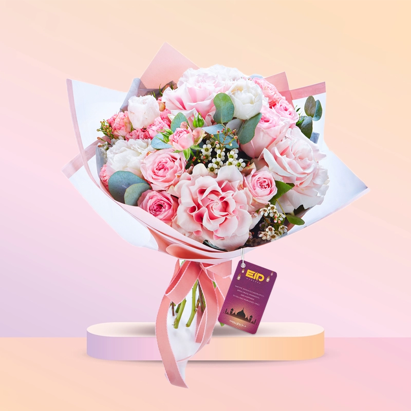 Pink & White Rose bouquet Eid Special in Qatar