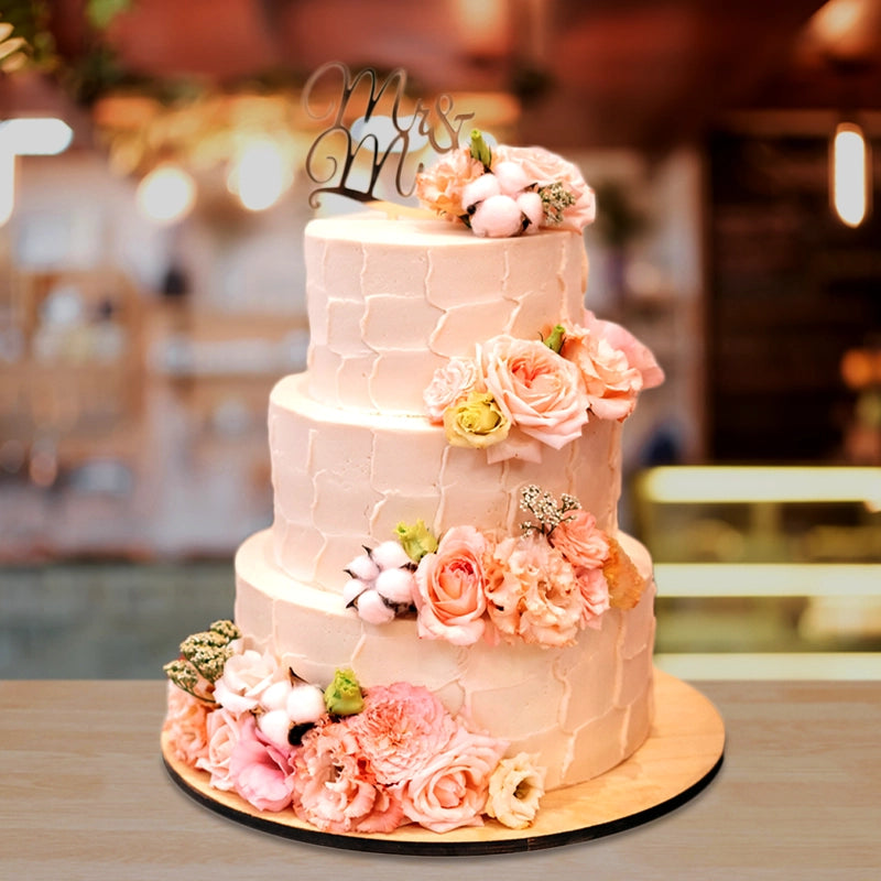 Glorious Pale Pink Wedding day cake